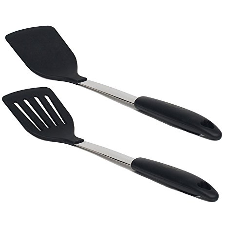 Daily Kitchen Spatula Set Silicone and Metal with Heat Resistant Non Stick Silicone Rubber Grip Turner Spatulas for Cooking (Set of 2)