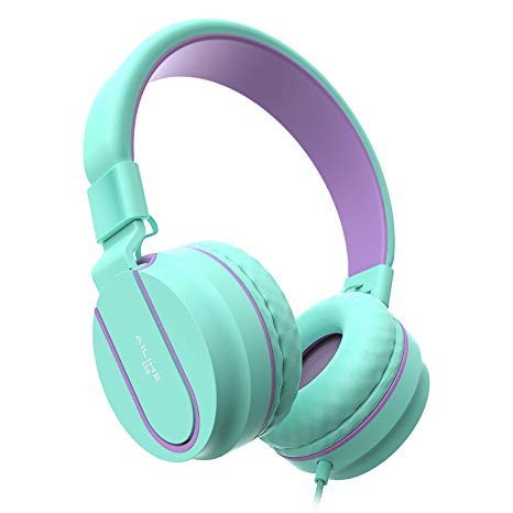 AILIHEN Kids Headphones for Children Boys Girls with Microphone Foldable Adjustable Headsets for School Cellphones Computer iPad Tablet(Green)
