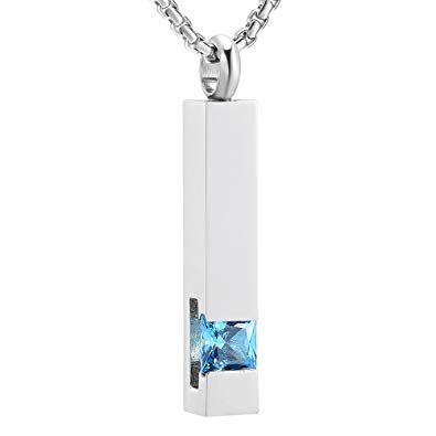 EternityMemory Inlay Multi-Colored Square Crystal Bar Cremation Urn Necklace Holder for Ashes - Engravable