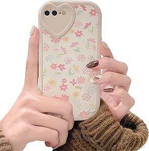 Ownest Compatible with iPhone 7Plus/8 Plus Case with Cute Flowers Floral Pattern for Women Girls Soft Silicone Love Lens Protection Case for iPhone 7Plus/8 Plus-White