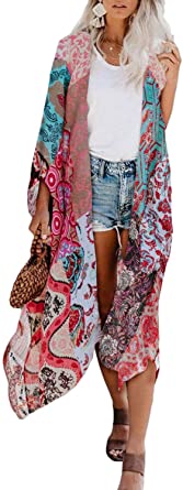 Dokotoo Womens Fashion Print Kimono Tassel Casual Cardigan Loose Cover up