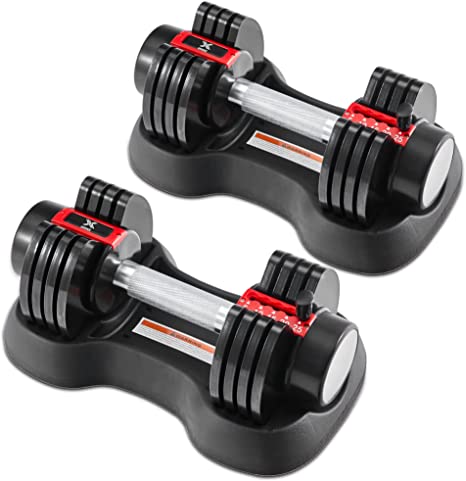 Adjustable Dumbbell Set, 5-in-1 Adjustable Weights Dumbbell Pair with Weights Plates and Rack, 25lb Dumbbell Set for Women and Men, Adjustable Weights for Home Gym, Red and Black