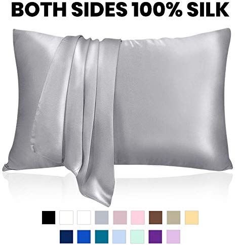 LULUSILK Mulberry Silk Pillowcase for Hair and Skin, 19 Momme Anti Wrinkle Silk Pillow Case Cover with Hidden Zipper, Silvergrey, King Size, Pack of 1