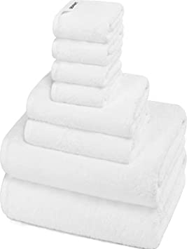 SEMAXE Luxury 8 Piece Towel Set , 2 Bath Towels 2 Hand Towels 4 Washcloths , 100% Cotton Bathroom Towel , Soft Fluffy and Absorbent White Towel for Bathroom , Hotel & Spa Quality