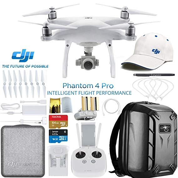 DJI Phantom 4 Pro Quadcopter Drone w/DJI Pilot's Hat & Hard Shell Backpack Bundle