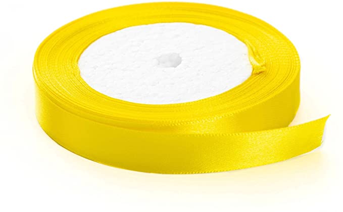 Solid Color Satin Fabric Ribbon for Craft, Gift Wrapping, Hair Bow, Wedding Deco … (Yellow, 1" x 25 Yards)