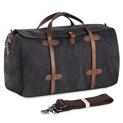 Canvas Duffel Bag, Genuine Leather Trim Weekender Overnight Travel Tote Bags