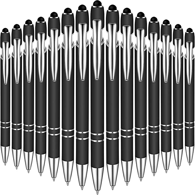 Zonon 38 Pieces Rubberized Ballpoint Pen with Stylus Tip Stylish Metal Pen Capactive Styli Pen with Soft Rubberized Grip, Black Ink Pen for Most Touch Screen Devices (Black)