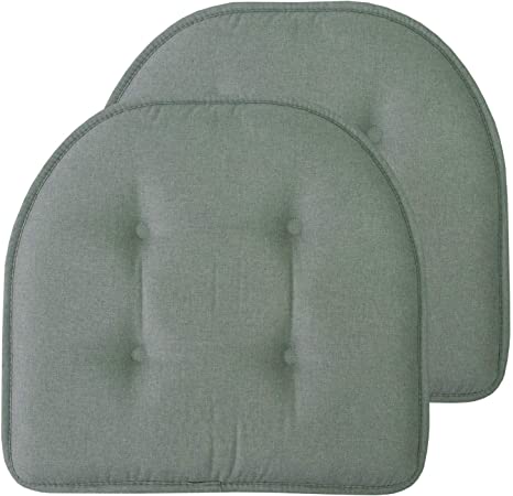 Sweet Home Collection Chair Cushion Memory Foam Pads Tufted Slip Non Skid Rubber Back U-Shaped 17" x 16" Seat Cover, 2 Pack, Scuba Green