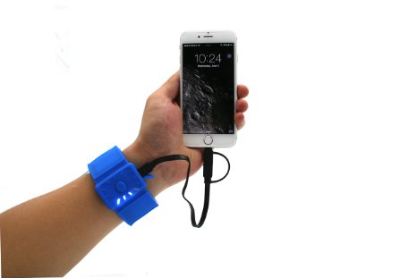 Wristband Powerbank Battery Charger Adjustable Bracelet Wearable External Power Bank with 3000 mAh Charging Capacity Water-Resistant -Charge All Smartphones Iphone 6 Samsung Galaxy- Blue