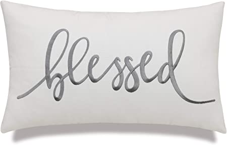 EURASIA DECOR DecorHouzz Pillowcase Farmhouse Embroidered Home Throw Pillow Cover Funny Quote Cushion Cover for Housewarming Guest Porch Wedding Anniversary Couple (12"X20", Blessed(Ivory))