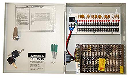 EVERTECH 18 Channel Port 12V DC 10 Amp Amper UL Listed with PTC Fuse Distributed Power Supply Box for CCTV DVR Security System and Camera or cameras