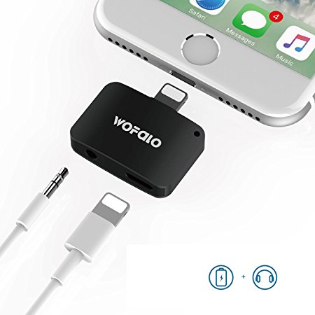 2 in 1 Lightning Adapter for iPhone 7/7 Plus,Wofalo 2nd Generation Lightning to Aux Audio Headphone and Charge Cable Splitter Compatible for iOS 10.3