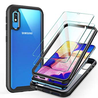 ivencase Samsung Galaxy A10e Case with Tempered Glass Screen Protector [2 Pack], Rugged Dropproof Bumper Hybrid Heavy Duty Armor Clear Anti-Scratch Shockproof Case for Samsung Galaxy A10E Black