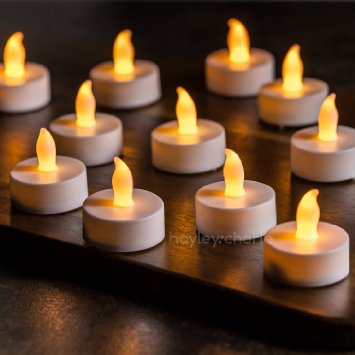 ★ HOT PRICE ★ Hayley Cherie® - LED Tea Lights (Set of 24) - Flameless Tealight Candles - Flickering Amber Yellow Flame - Battery Operated - Wedding Decor, Parties, Gifts