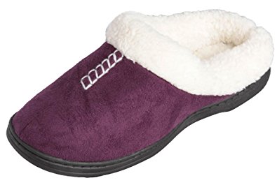 Beverly Rock Womens Stitched Faux Suede, Faux Fleece Lined Clog Slippers