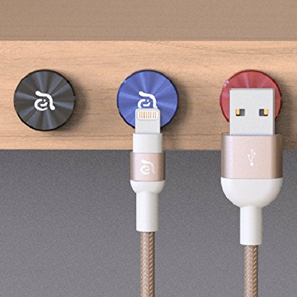 Gravity G1 Magnetic Cable Holder - Dual Function Adhesive & Magnetic, Removable, Portable - The Ultimate Cord / Wire Management System - Aluminum Alloy & Super Sticky Gel Pad - Black Red Blue