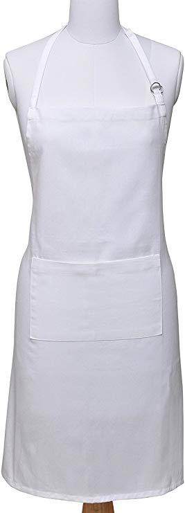 Yourtablecloth Cotton Cloth Cooking Kitchen Apron – 3 Classic Colors – Adjustable Neck Strap – Long Waist Tie – Large Front Pocket – Ideal for Cooking, Cleaning, Gardening & More White