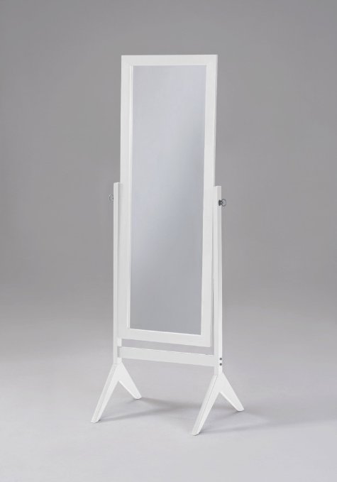 White Finish Wooden Cheval Bedroom Free Standing Floor Mirror Cheval White