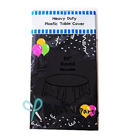 (12-pack) Heavy Duty Plastic Table Covers Tablecloth (Reusable) (Round 84", Black)