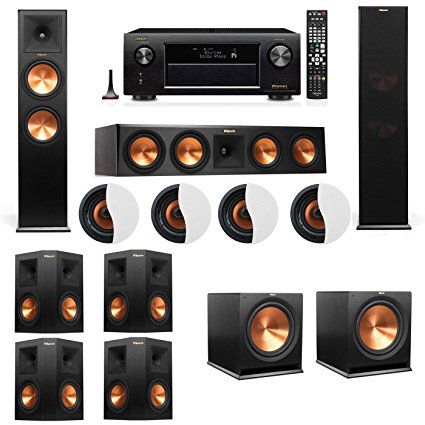 Dolby Atmos 7.2.4 Klipsch RP-280F Tower Speakers R115SW with Denon AVR-X4100W