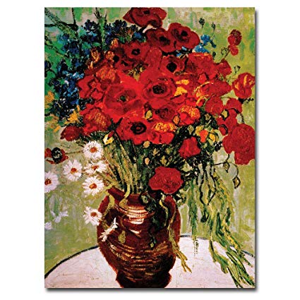 Daisies and Poppies by Vincent van Gogh, 18x24-Inch Canvas Wall Art