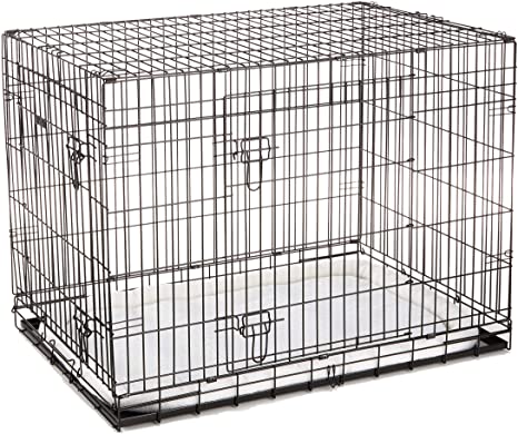 Ellie-Bo Black 42 inch Deluxe XLarge 2 Door Folding Dog Puppy Cage with Faux Sheepskin Bed