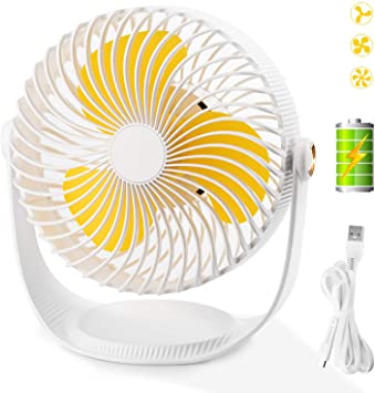 Small Personal USB Desk Fan,MroTech Mini Table Fan Quiet Portable Stroller Table Fan with USB Rechargeable Battery 360 Degree Rotation Cooling Electric Fan for Office Room Outdoor Traveling-White