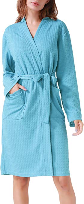 Costyleen Women Men Hotel Spa Waffle Weave Kimono V Neck Sleepwear Bathrobe