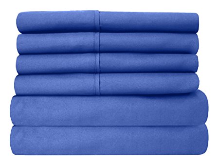 Sweet Home Collection 6Piece 1500 Threadcount  Deep Pocket Bed Sheet Set - 2 Extra Pillow Cases, Great Value - King, Royal Blue