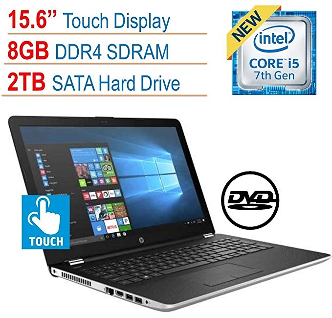 2018 HP 15.6" Touchscreen Laptop PC, Intel Core i5-7200U, 8GB DDR4, 2TB HDD, Intel HD Graphics 620, 802.11ac, Bluetooth, DVD RW, USB 3.1, HDMI, Webcam, Windows 10 Home, Silver
