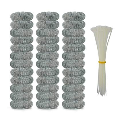Wobe 36 Pack Washing Machine Lint Traps with 36 Nylon Cable Ties, Laundry Mesh Washer Sink Drain Hose Screen Filter the Laundry Water Lint Trap Snare Net Rustproof Lint Catcher