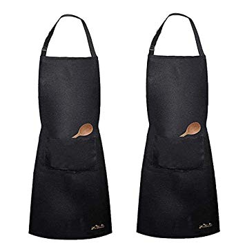 Viedouce 2 Packs Apron Cooking Kitchen Waterproof,Adjustable Chef Apron with Pockets for Home,Restaurant,Craft,Garden,BBQ,School,Coffee House,Apron for Men Women (Black)