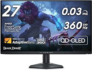 Alienware AW2725DF Gaming Monitor 26.7-Inch 360Hz(N 03Ms AMD FreeSync Adaptive Sync Technology, Adjustability - Height/Tilt/Swivel/Pivot/Builtincable-Management