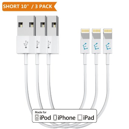 Lightning Cable, Enther Short Length [3 Pack][10"/25cm][MFI Certified] USB Charger/Data Sync Cord for iPhone 6/6s,6/6s Plus,5/5c/5s/5se,iPods,Tablets,Power Bank and Charging Station (25cm)