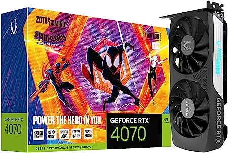 ZOTAC Gaming GeForce RTX 4070 Twin Edge OC Spider-Man: Across The Spider-Verse Inspired Graphics Card Bundle, ZT-D40700H-10SMP