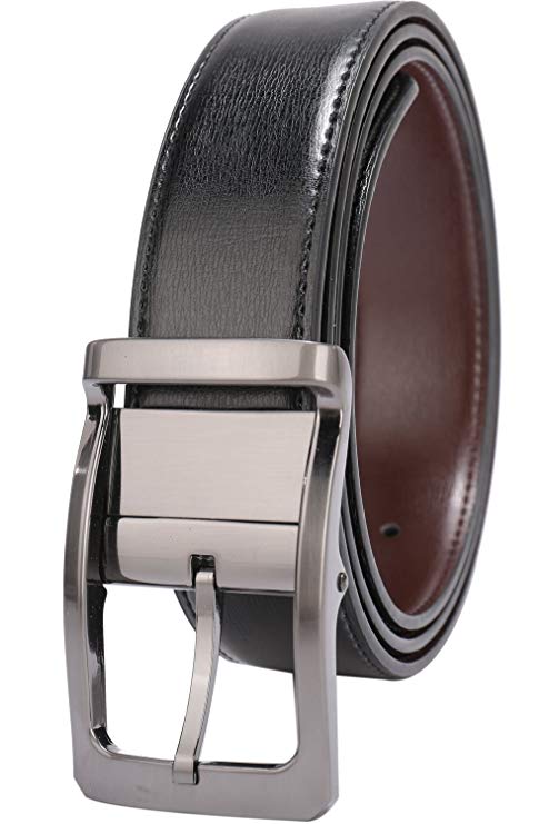 Beltox Fine Men's Dress Belt Leather Reversible 1.25" Wide Rotated Buckle Gift Box …