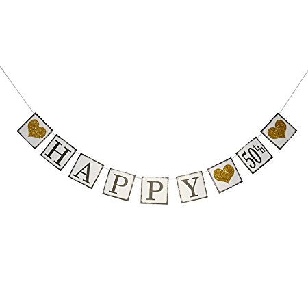 Vintage Happy 50th Birthday Banner – 50th Wedding Anniversary Decorations - Milestone Birthday Party Decorations