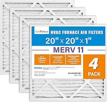 LotFancy 20x20x1 Air Filters, MERV 11 AC Furnace Filters, 4 Pack Pleated Air Conditioner HVAC Filters (Actual Size: 19.75 x 19.75 x 0.75 Inches)