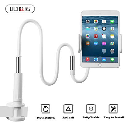 licheers Tablet Mount Holder,Lazy Phone Holder Long Arm Flexible Gooseneck Tablet Stand Compatible with iPad iPhone Xs max iPhoneX 8 8Plus Samsung s9 s8 Tabs Kindle and More (White)