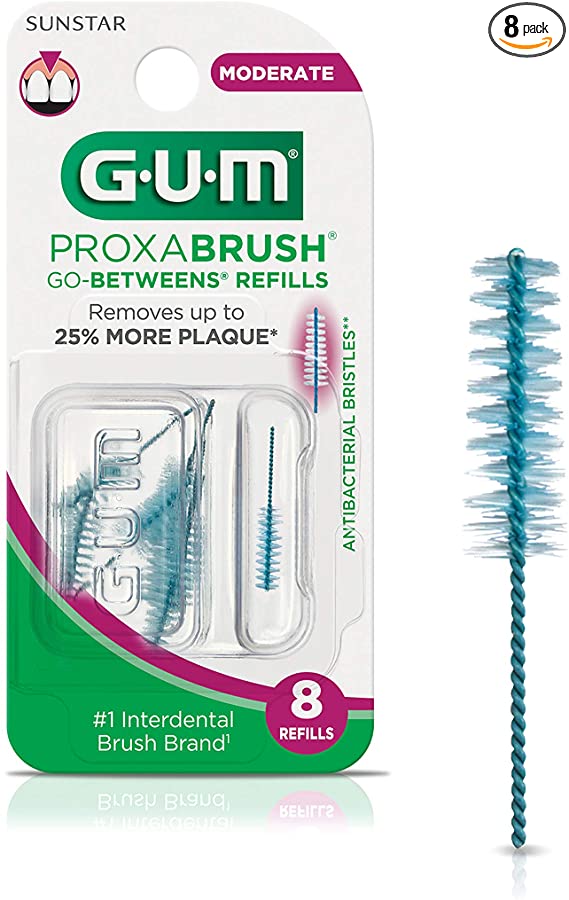 GUM Proxabrush Go-Betweens Interdental Brush Refills, Moderate, 8 Count