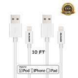 Apple MFi Certified Sundix TM 10FT Extended Extra-long Lightning to USB Cable Compatible with iPhone 66 Plus 6s6s Plus iPad and iPod Models the Latest iOS 9 100 Lifetime Guarantee White