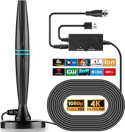 2024 Upgraded TV Antenna, TV Antenna Indoor, Long Range TV Antenna for Local Channels Support 4K 1080p with Signal Booster for Smart TV and All TVs