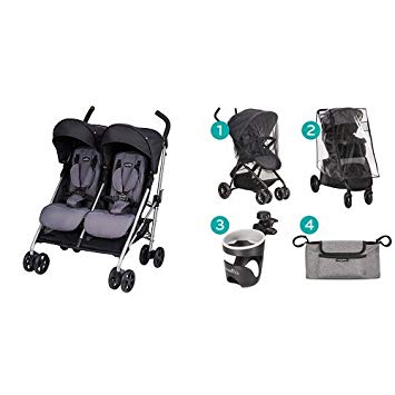 Evenflo Minno Twin Double Stroller, Glenbarr Grey with Stroller Accessories Starter Kit