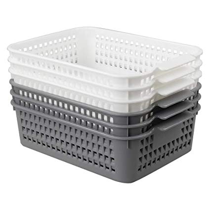 Yubine Plastic Basket Organizer, 6-Pack (White, Grey)