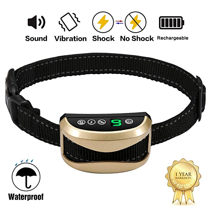 A  Trainer Bark Collar, [2018 Upgrade Version] Dog No Bark Collars Upgrade 7 Sensitivity, USB Rechargeable Waterproof Dog Shock Collar with Vibration and No Harm Shock for Small Medium Large Dogs