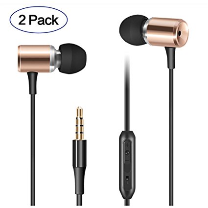 SMARTED Wired Earphones with Microphone 3.5mm Jack Volume Control Bass Noise Canceling Metal In Ear Headphones with 4 Earbuds Runing 4.2 ft (Gold-2 Pack)