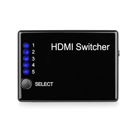 HDMI 1.4 Switcher, ESYNiC 5 Port HDMI Switch 5 Input 1 Output Splitter Box HDMI Hub with IR Remote Control for PS3 Xbox 360(slim) Sky Box Freesat Virgin Bluray Player DVD HDTV Camcorder HTPC Laptop Support 3D