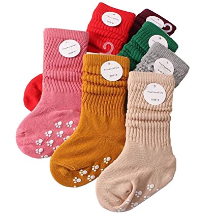 Tdeal 4 Pairs Baby Boys Girls Crew Socks Anti Slip Non-skids Cotton Floor Ankle Sock