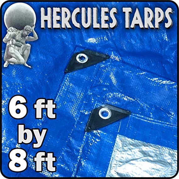 Hercules Tent Shelter Tarp Cover Waterproof Tarpaulin Plastic Tarp Protection Sheet for Contractors, Campers, Painters, Farmers, Boats, Motorcycles, Hay Bales - Hercules Tarp (-6x8)